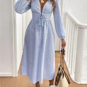 Elegant Blue Striped Dress